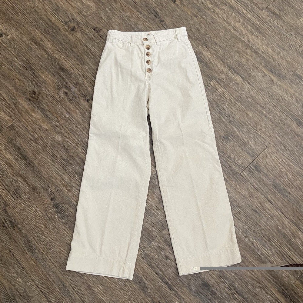 Marine Layer Bridget Corduroy Straight Leg Crop Pant Ivory Beige Woman's 8 EUC - Picture 2 of 7